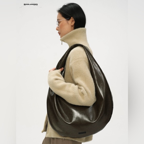 Baliang Handbags - Oversized Dark Green Brown Hobo Shoulder Bag